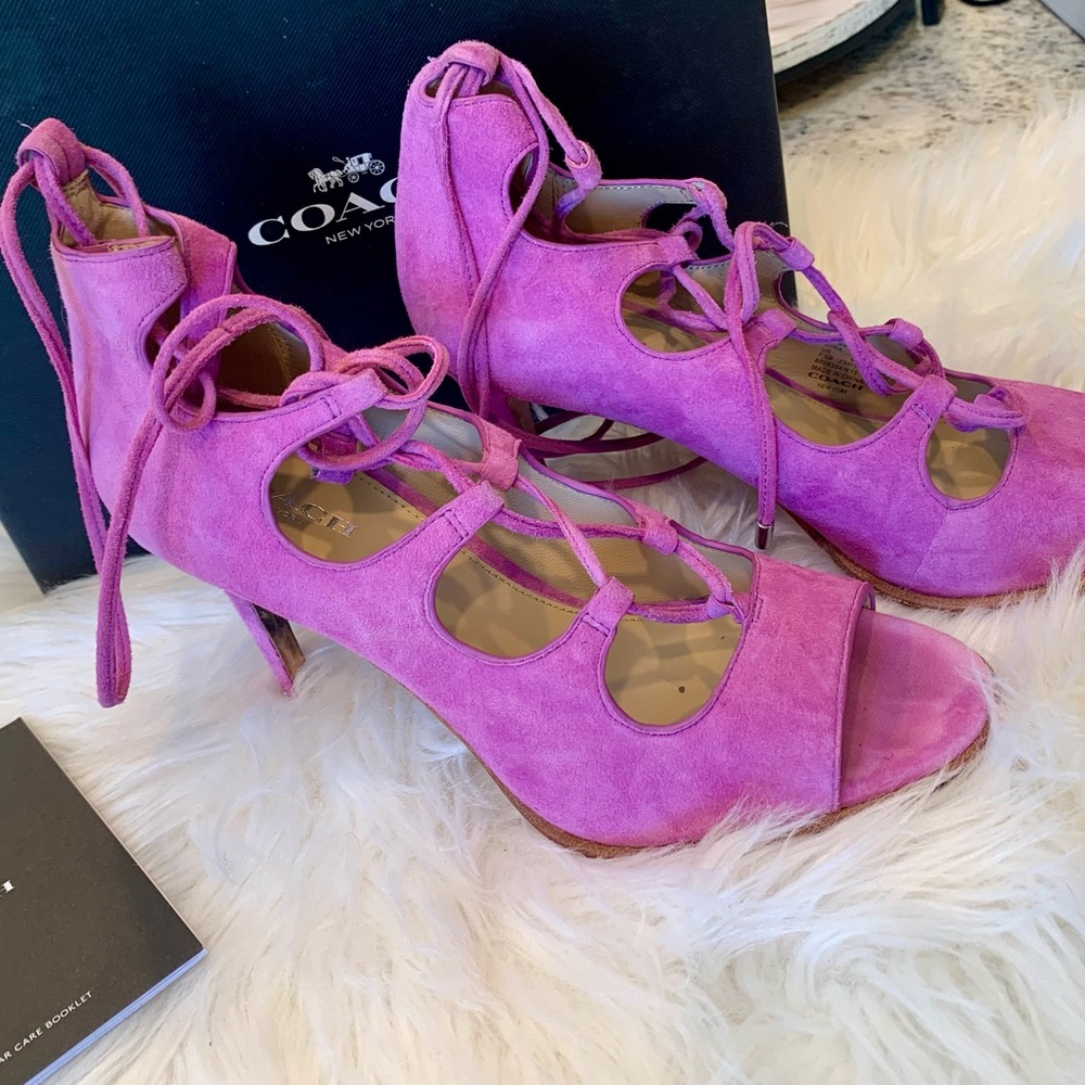 COACH Kira Suede Lace-Up Heeled Sandals